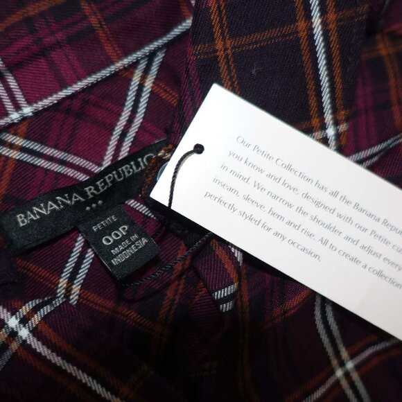 Banana Republic Women's Shirt Dress Size 00P NWT Long Sleeves Purple Black Plaid - Picture 5 of 9
